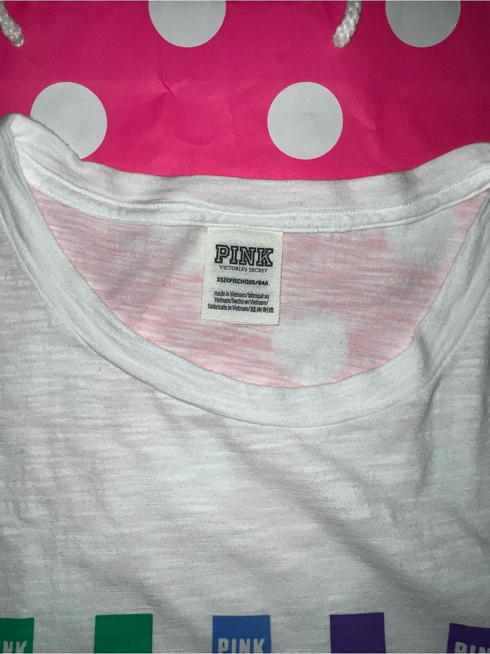VS PINK Size XS Rainbow Checkered Logo Campus Tee. - Picture 4 of 6